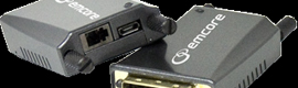 Opticomm makes DVI transmission over fiber optics possible, Audio and data from a single mini extender 