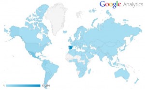 Distribución geográfica de la audiencia de Digital Av de 18 de enero a 18 de febrero de 2014 (Fuente: Google Analytics)