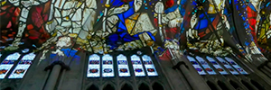 York Minster stained glass windows come to life with the technology of 17.000 Panasonic lumens