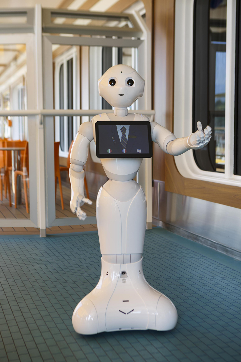 The Pepper robot entertains the passengers of the Costa Diadema on